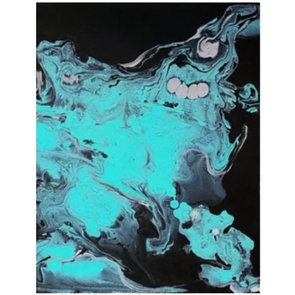 Hand Crafted Black and Turquoise Abstract Design 11x14 Inches Canvas Painting - Picture 2 of 5